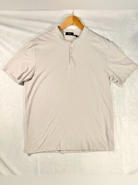 Theory Minimalist Henley Neck Cotton Blend T-Shirt Size Large